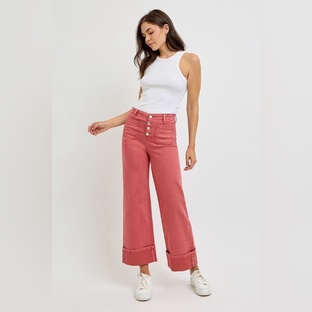 Wide Leg Patch Pocket Button Fly Jeans - Risen